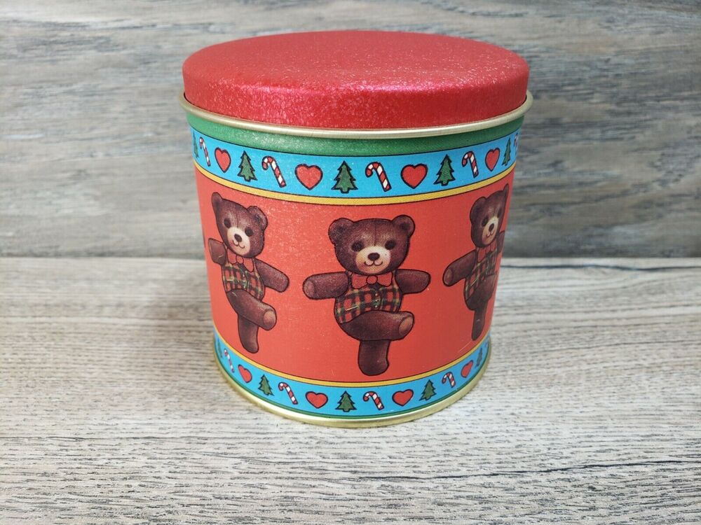 Bristol Ware 1985 Christmas Round Teddy Bear Vintage Collectible Tin Empty
